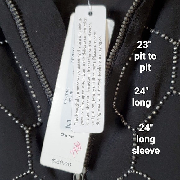 Chico's Beaded Full Zip Bomber Jacket Black Silver Sequined Embellished Sz L/2 - Picture 5 of 8
